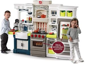 Step2 Elegant Edge Kids Kitchen Playset, Indoor/Outdoor Kitchenette, Interactive Play with Lights and Sounds, Made of Durable Plastic, Includes 78 Piece Toy Accessories, For Toddlers 3+ Years Old
