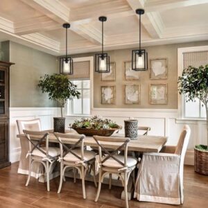 Matte Black Farmhouse Pendant Light Fixtures, Industrial Kitchen Island Light, Rectangle Linear Metal Hanging Lighting Fixture Ceiling Mount with Clear Glass Shade E26 Base for Dining Room, 3 Pack - Image 8