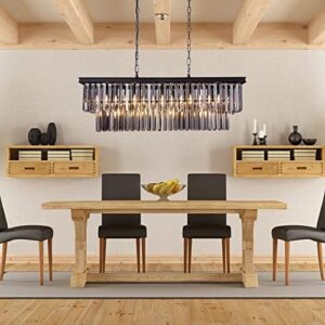 Wellmet Black Crystal Chandelier, 9-Light Modern Farmhouse Chandeliers Dining Room Lighting Fixture, Adjustable Retangle Hanging Ceiling Light for Living Room,Pool Table Light, Kitchen Island - Image 6