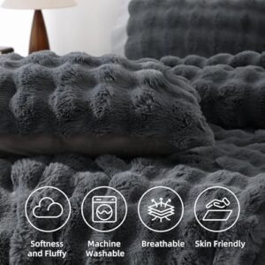 YIKUSH Fluffy Comforter Set Queen - Super Soft Dark Grey Faux Fur Comforter Bed Set, Warm Fuzzy Bedding Set for Winter (1 Comforter, 2 Pillowcases) - Image 3