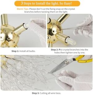 Crystal Pendant Light 8-Light Dandelion Sputnik Chandelier Modern Gold Firework Ceiling Lighting Fixtures for Dining Room Bedroom Bathroom Kitchen Foyer Hallway - Image 5