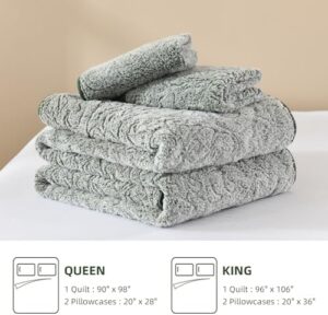 Dobuyly Quilts Queen Size Green Quilt Bedding Set Fluffy Plush Boho Bedspread Set Ultra Soft Warm Reversible Bed Coverlet for All Season 3 Pieces - Image 7