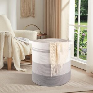 OIAHOMY 100L Laundry Hamper - Storage Basket with Handles, Decorative Woven Basket for Living Room, Toys Bin, Pillows, Blankets, Clothes - 19x21in - Gradient Gray - Image 2