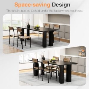 Dining Chairs Set of 4, Rustic Wood Dining Chairs with Metal Steel Frame, Dining Room Chairs with Slat Back, Modern Farmhouse Chair for Kitchen, Dining Room, Living Room (Brown)- Chairs Only - Image 6