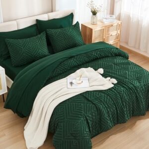Andency King Size Comforter Set 7 Pieces Dark Emerald Green - Bed in a Bag King Boho Lightweight Fluffy Tufted Beddding Sets with Comforter, Sheets, Pillowcases & Shams - Image 2