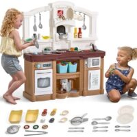 Step2 Fun with Friends Kids Kitchen Playset, Indoor/Outdoor Kitchenette, Interactive Play with Lights and Sounds, Durable Plastic, Includes 25 Piece Toy Accessories, Toddlers 2+ Years Old, Tan