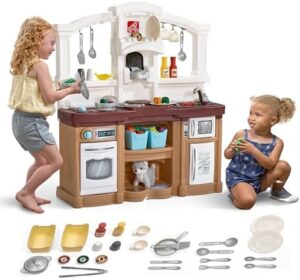 Step2 Fun with Friends Kids Kitchen Playset, Indoor/Outdoor Kitchenette, Interactive Play with Lights and Sounds, Durable Plastic, Includes 25 Piece Toy Accessories, Toddlers 2+ Years Old, Tan