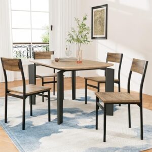 Dining Chairs Set of 4, Rustic Wood Dining Chairs with Metal Steel Frame, Dining Room Chairs with Slat Back, Modern Farmhouse Chair for Kitchen, Dining Room, Living Room (Brown)- Chairs Only - Image 9