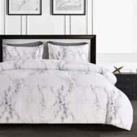 White Black Grey Marble Queen Size Duvet Cover, 3pc Gray Patterned Quilt Cover Set, 1 Farmhouse Microfiber Duvet Cover with Zipper and 2 Pillowcases for Women Men