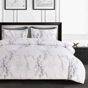 White Black Grey Marble Queen Size Duvet Cover, 3pc Gray Patterned Quilt Cover Set, 1 Farmhouse Microfiber Duvet Cover with Zipper and 2 Pillowcases for Women Men