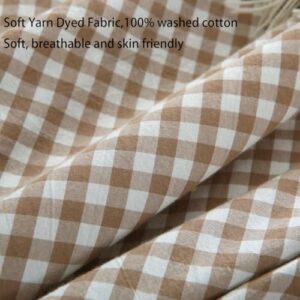 Taupe/White Plaid Ruffle Duvet Cover King Size,100% Washed Cotton 3 Pcs Vintage Checkered Chic Gingham Bedding Set Comforter Cover Set - Image 5