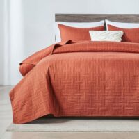 Burnt Orange Full/Queen Quilt Bedding Set,Summer Bedspread Coverlet with Pillow Shams,Geometric Pattern Microfiber Bed Cover,Thin Comforter for All Seasons(Burnt Orange,90''x96'')