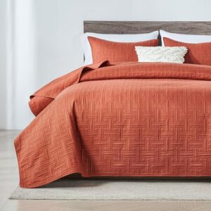 Burnt Orange Full/Queen Quilt Bedding Set,Summer Bedspread Coverlet with Pillow Shams,Geometric Pattern Microfiber Bed Cover,Thin Comforter for All Seasons(Burnt Orange,90''x96'')