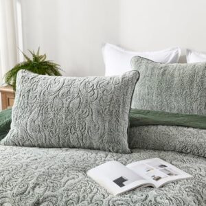 Dobuyly Quilts Queen Size Green Quilt Bedding Set Fluffy Plush Boho Bedspread Set Ultra Soft Warm Reversible Bed Coverlet for All Season 3 Pieces - Image 2
