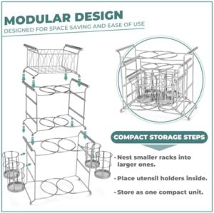 Sorbus Buffet Caddy — 7-Piece Stackable Set Includes Plate, Napkin, and Silverware Holder, 3-Tier Detachable Tabletop Organizer Ideal for Kitchen, Dining, Entertaining, Parties, Thanksgiving (Silver) - Image 5