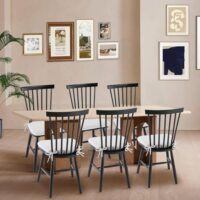 COLAMY Windsor Dining Chairs Set of 6, Kitchen Dining Chairs with Spindle Back, Wood Farmhouse Dining Chairs for Dining Room, Restaurant, Black