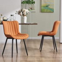 YOUNUOKE Dining Chairs Set of 2 Camel Mid Century Modern Kitchen Chairs Armless Faux Leather Upholstered Dinner Side Chair with Back for Guest Reception Living Room, Matte Orange