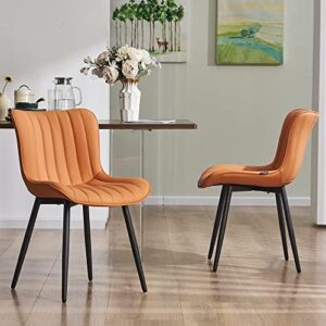 YOUNUOKE Dining Chairs Set of 2 Camel Mid Century Modern Kitchen Chairs Armless Faux Leather Upholstered Dinner Side Chair with Back for Guest Reception Living Room, Matte Orange