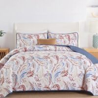 WONGS BEDDING Boho Quilt Set King,Paisley Floral Pattern Bedspread Coverlet Set with 2 Pillowcases,3 Piece Lightweight Microfiber Bohemian Quilt Bedding Set 104"×90"