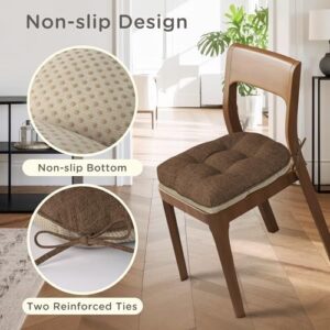 Indoor Kitchen Chair Cushions Set of 4 Non Slip Tufted Chair Pads with Ties Thick Dining Room Seat Cushions 16'' x 16'' x 4'' Coffee - Image 3