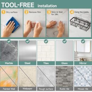 Veken Stainless Steel Shower Caddy 6-Pack, No Drilling & Rustproof, Waterproof Adhesive Shelves Rack with Soap Holder, Large Capacity Bathroom Organizers and Storage, Wall-Mounted Kitchen & Home Decor - Image 9