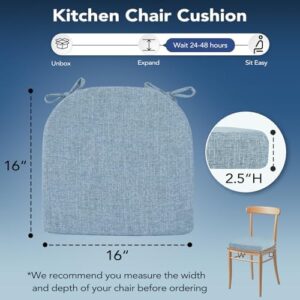 Chair Cushions for Dining Chairs, Non Slip Chair Pads with Ties and Washable Covers, Memory Foam Kitchen Chair Cushions Set of 6, 16"X16"X2.5", Light Blue - Image 2