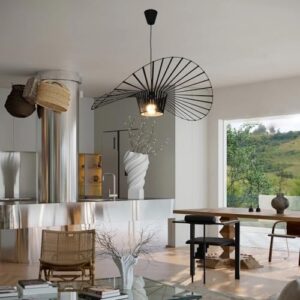 Modern Black Woven Chandelier, 31.5" Farmhouse Coastal Hat Pendant Light Fixtures Matte Black Handwoven Shade Boho Pendant Hanging Lamp for Kitchen Dining Room Bedroom Foyer Hallway - Image 7