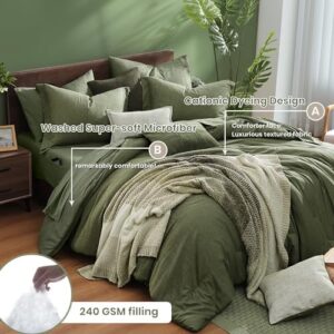 Monbix Queen Comforter Set - 7 Pieces Cationic Dyeing Olive Green Bed in a Bag Queen Bedding Sets with Comforter, Sheets, Pillowcases & Shams, Reversible Bedding Comforters Sets - Image 3