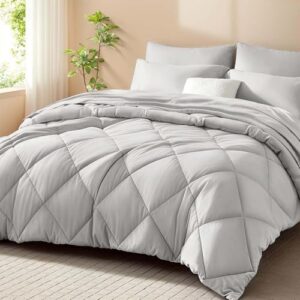 SunStyle Home Full/Queen Comforter Sets, 7-Pieces Bed in a Bag with Comforter and Sheets, All Season Bedding Sets with Comforter, Flat Sheet, Fitted Sheet Pillow Shams and Pillowcases (Ash)
