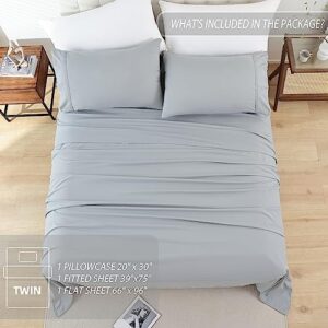 Whitney Home Textile Twin Size Sheet Set - Luxury Soft Comfy Bed Sheets, Breathable Cooling Hotel Bedding for Women, Men, Teens, Extra Deep Pocket, Easy-Fit, Oeko-Tex, Wrinkle Free 3 Piece - Grey - Image 6