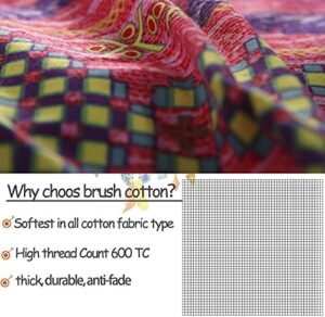 FADFAY Exotic Boho Duvet Cover Set Queen 100% Brushed Cotton Soft Bohemian Bedding Red Teal Mandala Printed Bedding Reversible Striped Zipper Bed Comforter Cover + 2 Pillowshams- Queen, 3 Pcs - Image 3