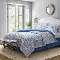 Laura Ashley - King Comforter Set, Cotton Bedding with Matching Shams & Bed Skirt, Stylish Home Decor (Charlotte Blue, King)