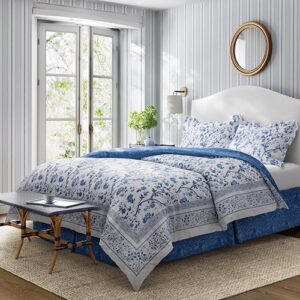 Laura Ashley - King Comforter Set, Cotton Bedding with Matching Shams & Bed Skirt, Stylish Home Decor (Charlotte Blue, King)