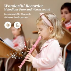 Soprano Recorder for Kids Beginners, German Fingering, C Key, 3 Piece with Cleaning Rod, Bag, Fingering Chart (Pink)… - Image 2