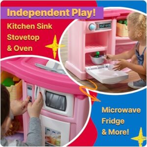 Step2 Fun with Friends Kids Kitchen Playset, Indoor/Outdoor Kitchenette, Interactive Play with Lights and Sounds, Durable Plastic, Includes 25 Piece Toy Accessories, Toddlers 2+ Years Old, Tan - Image 5
