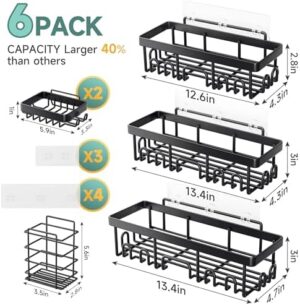 Veken Stainless Steel Shower Caddy 6-Pack, No Drilling & Rustproof, Waterproof Adhesive Shelves Rack with Soap Holder, Large Capacity Bathroom Organizers and Storage, Wall-Mounted Kitchen & Home Decor - Image 7