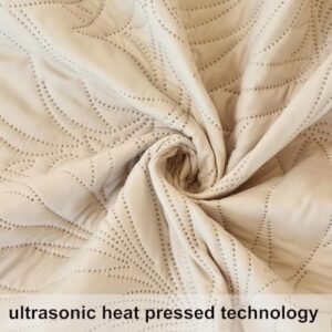 Cmfshape Lightweight Quilt Set Summer Comforter,Thin Soft Bedspread 3 Pieces King Bedding Set Morden Style Banana Leaves Patterns (Beige, King) - Image 6