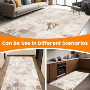 8'x10' Area Rug for Living Room Bedroom Machine Washable Non Slip Vintage Carpet Foldable Floor Cover Kitchen Accent Indoor Mat Throw Rug for Laundry Dining Room Bathroom Office, Beige - Image 5