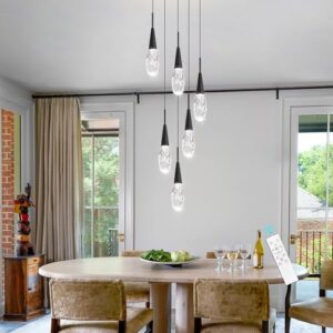 6-Lights Adjustable Pendant Lights for Kitchen Island LED Dimmable Light Fixture Modern Glam Crystal Hanging Lighting for Dining Room Bedroom Black - Image 5