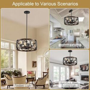 Light Fixture Kitchen 4 Light Semi Flush Mount Ceiling Light Fixture Black Rustic Farmhouse Chandelier for Dining Room with Adjustable Height - Image 2