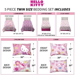 Franco Kids Bedding Super Soft Comforter and Sheet Set with Sham, 5 Piece Twin Size, Hello Kitty - Image 4