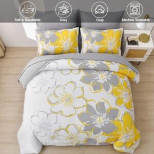 7 Pieces Yellow Floral Comforter Set Queen Size, Reversible Bed in a Bag with Sheets Set All Season, Soft Microfiber Flower Pattern Complete Duvet Bedding Set (Queen, 90"x90") - Image 3