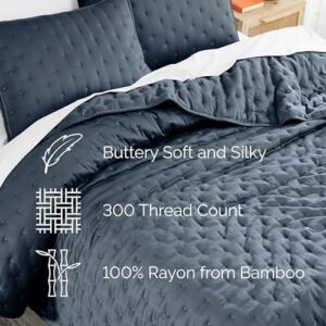 Southshore Fine Living, Inc. Full/Queen Quilt Bedding Set with 2 Quilted Pillow Shams, Rayon Derived from Bamboo Bedding Set, 300 Thread Count Premium Coverlet, Queen Size Bedspread, Steel Blue - Image 4