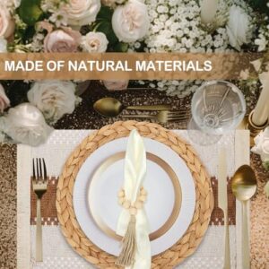 24 PCS Woven Placemats, 13" Rattan Round Placemats, Natural Cotton Burlap Table Mats, Water Hyacinth Farmhouse Place Mats with Satin Napkin & Napkin Ring for Wedding Kitchen Dining Table Decor - Image 3