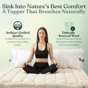 Organic Merino Wool Mattress Topper - Luxury Pillow Top Mattress Pad, Handmade, Non-Toxic, Cooling & Hypoallergenic, Natural Back Pain Relief, Sustainable Bedding (King) - Image 3