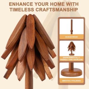 Tree Trivet Set - Foldable Wooden Tree Trivets for Hot Dishes, Set of 4 Heat-Resistant Coasters with Stand, Decorative Wooden Trivet Tree for Kitchen and Dining - Image 3