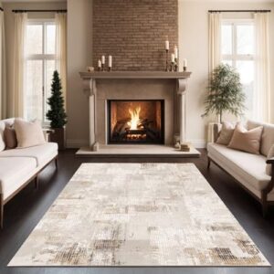 8'x10' Area Rug for Living Room Bedroom Machine Washable Non Slip Vintage Carpet Foldable Floor Cover Kitchen Accent Indoor Mat Throw Rug for Laundry Dining Room Bathroom Office, Beige - Image 2