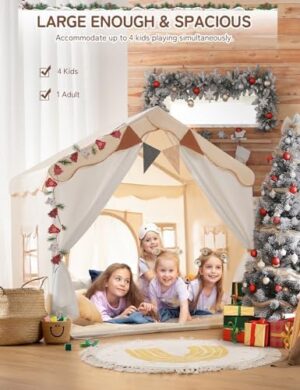besrey Kids Tent, Kids Playhouse 2 in 1 with Padded Mat and Lights, Large Play Tent with 2 Doors & 4 Windows, Kids Play Tent Indoor & Outdoor, Christmas Toddler Tent for Kids, 51" x35" x 51" - Image 5