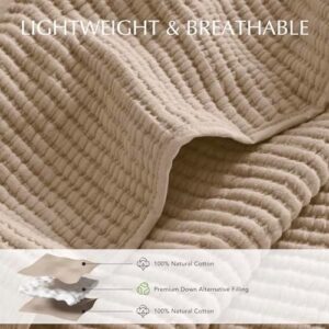 EVERGRACE Cotton Coverlet Set King Size 3 Pieces, Lightweight Soft Ribbed Matelassé Bedspread Quilt Set, Cozy Oversized Quilted Bedding Set with 2 Pillow Shams for All Seasons, Urban Taupe - Image 3