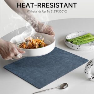 Faux Leather Vinyl Placemats Set of 6 Wipeable Heat Resistant Place Mats 100% Washable - Waterproof - Anti Slip Reversible Table Mats for Kitchen/Dining/Party, 12" x 16.5", Navy Blue & Dark Grey - Image 3